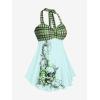 ROSE GAL Womens Plus Size Curve Halter Plaid Skull Print Backless Gothic Modest Tankini Swimsuit Set(Green_12)