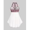 ROSE GAL Womens Plus Size Curve Halter Plaid Skull Print Backless Gothic Modest Tankini Swimsuit Set(Pink)