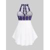 ROSE GAL Womens Plus Size Curve Halter Plaid Skull Print Backless Gothic Modest Tankini Swimsuit Set(Purple_1)