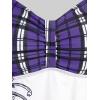 ROSE GAL Womens Plus Size Curve Halter Plaid Skull Print Backless Gothic Modest Tankini Swimsuit Set(Purple_1)