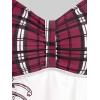ROSE GAL Womens Plus Size Curve Halter Plaid Skull Print Backless Gothic Modest Tankini Swimsuit Set(Red)