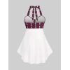 ROSE GAL Womens Plus Size Curve Halter Plaid Skull Print Backless Gothic Modest Tankini Swimsuit Set(Red)