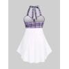 ROSE GAL Womens Plus Size Curve Halter Plaid Skull Print Backless Gothic Modest Tankini Swimsuit Set(White_2)