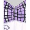 ROSE GAL Womens Plus Size Curve Halter Plaid Skull Print Backless Gothic Modest Tankini Swimsuit Set(White_2)