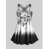 ROSE GAL Womens Plus Size Curve Ombre Color Floral Print Crisscross Modest Tankini Swimsuit Set(Black_1)