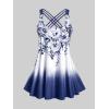 ROSE GAL Womens Plus Size Curve Ombre Color Floral Print Crisscross Modest Tankini Swimsuit Set(Blue_2)