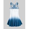 ROSE GAL Womens Plus Size Curve Ombre Color Floral Print Crisscross Modest Tankini Swimsuit Set(Blue_3)