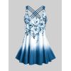 ROSE GAL Womens Plus Size Curve Ombre Color Floral Print Crisscross Modest Tankini Swimsuit Set(Blue_3)