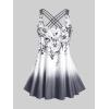 ROSE GAL Womens Plus Size Curve Ombre Color Floral Print Crisscross Modest Tankini Swimsuit Set(Gray_1)