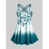 ROSE GAL Womens Plus Size Curve Ombre Color Floral Print Crisscross Modest Tankini Swimsuit Set(Green_2)
