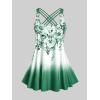 ROSE GAL Womens Plus Size Curve Ombre Color Floral Print Crisscross Modest Tankini Swimsuit Set(Green_3)