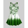 ROSE GAL Womens Plus Size Curve Ombre Color Floral Print Crisscross Modest Tankini Swimsuit Set(Green_4)