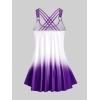 ROSE GAL Womens Plus Size Curve Ombre Color Floral Print Crisscross Modest Tankini Swimsuit Set(Purple_1)