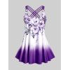 ROSE GAL Womens Plus Size Curve Ombre Color Floral Print Crisscross Modest Tankini Swimsuit Set(Purple_1)