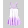 ROSE GAL Womens Plus Size Curve Ombre Color Floral Print Crisscross Modest Tankini Swimsuit Set(Purple_2)