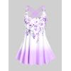 ROSE GAL Womens Plus Size Curve Ombre Color Floral Print Crisscross Modest Tankini Swimsuit Set(Purple_2)