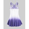 ROSE GAL Womens Plus Size Curve Ombre Color Floral Print Crisscross Modest Tankini Swimsuit Set(Purple_3)