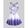 ROSE GAL Womens Plus Size Curve Ombre Color Floral Print Crisscross Modest Tankini Swimsuit Set(Purple_3)