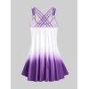 ROSE GAL Womens Plus Size Curve Ombre Color Floral Print Crisscross Modest Tankini Swimsuit Set(Purple_4)