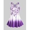 ROSE GAL Womens Plus Size Curve Ombre Color Floral Print Crisscross Modest Tankini Swimsuit Set(Purple_4)