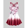ROSE GAL Womens Plus Size Curve Ombre Color Floral Print Crisscross Modest Tankini Swimsuit Set(Red_1)