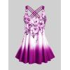 ROSE GAL Womens Plus Size Curve Ombre Color Floral Print Crisscross Modest Tankini Swimsuit Set(Red_2)