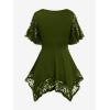 ROSE GAL Women’s Plus Size Flower Lace T-Shirt Curve Flower Lace Insert Criss Cross Batwing Sleeve Handkerchief Top(Army Green)