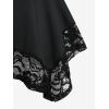 ROSE GAL Women’s Plus Size Flower Lace T-Shirt Curve Flower Lace Insert Criss Cross Batwing Sleeve Handkerchief Top(Black)