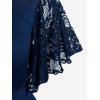 ROSE GAL Women’s Plus Size Flower Lace T-Shirt Curve Flower Lace Insert Criss Cross Batwing Sleeve Handkerchief Top(Blue)