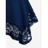 ROSE GAL Women’s Plus Size Flower Lace T-Shirt Curve Flower Lace Insert Criss Cross Batwing Sleeve Handkerchief Top(Blue)