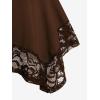 ROSE GAL Women’s Plus Size Flower Lace T-Shirt Curve Flower Lace Insert Criss Cross Batwing Sleeve Handkerchief Top(Coffee)