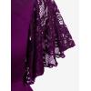 ROSE GAL Women’s Plus Size Flower Lace T-Shirt Curve Flower Lace Insert Criss Cross Batwing Sleeve Handkerchief Top(Purple)