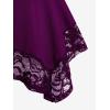 ROSE GAL Women’s Plus Size Flower Lace T-Shirt Curve Flower Lace Insert Criss Cross Batwing Sleeve Handkerchief Top(Purple)