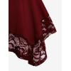 ROSE GAL Women’s Plus Size Flower Lace T-Shirt Curve Flower Lace Insert Criss Cross Batwing Sleeve Handkerchief Top(Red)
