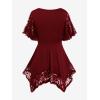 ROSE GAL Women’s Plus Size Flower Lace T-Shirt Curve Flower Lace Insert Criss Cross Batwing Sleeve Handkerchief Top(Red)