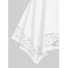ROSE GAL Women’s Plus Size Flower Lace T-Shirt Curve Flower Lace Insert Criss Cross Batwing Sleeve Handkerchief Top(White)