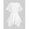 ROSE GAL Women’s Plus Size Flower Lace T-Shirt Curve Flower Lace Insert Criss Cross Batwing Sleeve Handkerchief Top(White)