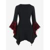 ROSE GAL Womens Plus Size Gothic Bell Sleeve Skull Lace Handkerchief Tee(Black_15)