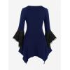 ROSE GAL Womens Plus Size Gothic Bell Sleeve Skull Lace Handkerchief Tee(Blue_1)