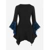ROSE GAL Womens Plus Size Gothic Bell Sleeve Skull Lace Handkerchief Tee(Blue_2)