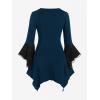 ROSE GAL Womens Plus Size Gothic Bell Sleeve Skull Lace Handkerchief Tee(Blue_3)