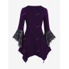ROSE GAL Womens Plus Size Gothic Bell Sleeve Skull Lace Handkerchief Tee(Concord_100)