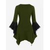 ROSE GAL Womens Plus Size Gothic Bell Sleeve Skull Lace Handkerchief Tee(Green_1)