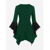 ROSE GAL Womens Plus Size Gothic Bell Sleeve Skull Lace Handkerchief Tee(Green_2)