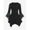 ROSE GAL Womens Plus Size Gothic Bell Sleeve Skull Lace Handkerchief Tee(Light Gree_100)