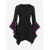 ROSE GAL Womens Plus Size Gothic Bell Sleeve Skull Lace Handkerchief Tee(Pink_1)