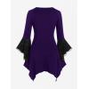ROSE GAL Womens Plus Size Gothic Bell Sleeve Skull Lace Handkerchief Tee(Purple_1)