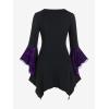 ROSE GAL Womens Plus Size Gothic Bell Sleeve Skull Lace Handkerchief Tee(Purple_100)