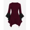 ROSE GAL Womens Plus Size Gothic Bell Sleeve Skull Lace Handkerchief Tee(Red_2)
