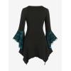 ROSE GAL Womens Plus Size Gothic Bell Sleeve Skull Lace Handkerchief Tee(Sky Blue_100)